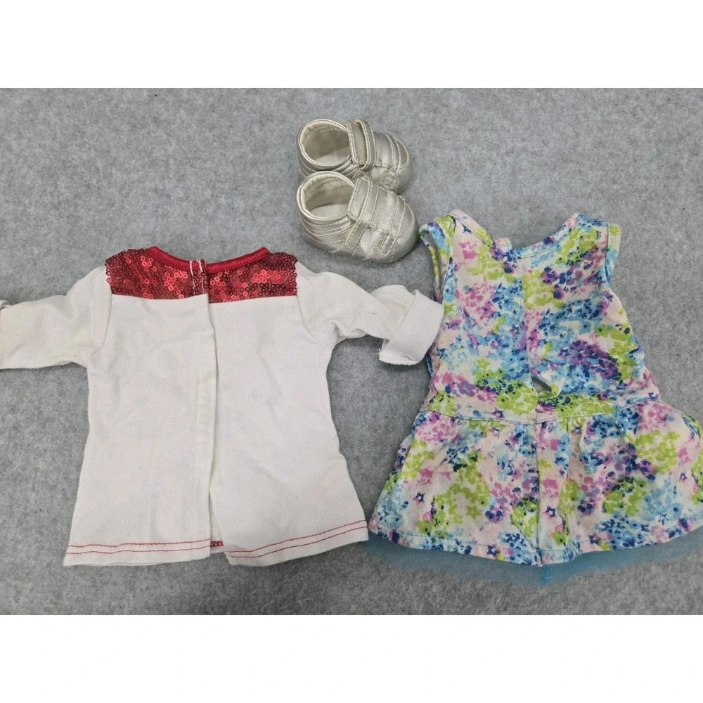 American Girl Doll JLY Meet Truly Me‎ Floral Dress Fan Top Shirt Shoes Lot Of 3